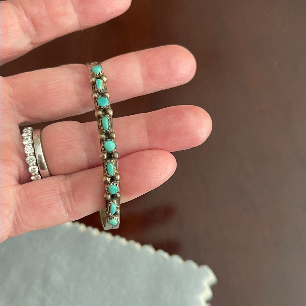 Zuni HandmadeTurquoise and Silver Bracelet - Picture 5 of 6